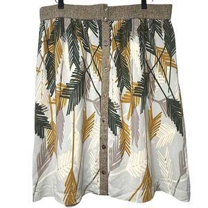 Anthropologie Edme' & Esyllte Midi Skirt Size 14 Flurried Plumes Button Front